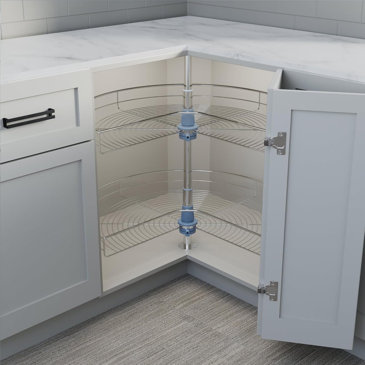 Dowell 32" Kidney Lazy Susan, 2 Shelves, Kitchen Base Corner Cabinet Organizer (Chrome 4001 270 32)