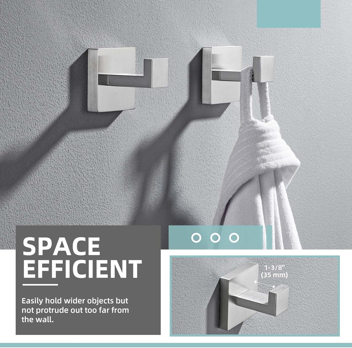Angle Simple Towel Hooks for Bathroom, SUS 304 Stainless Steel Robe Coat Hooks for Wall, Brushed Nickel, 2 Pack