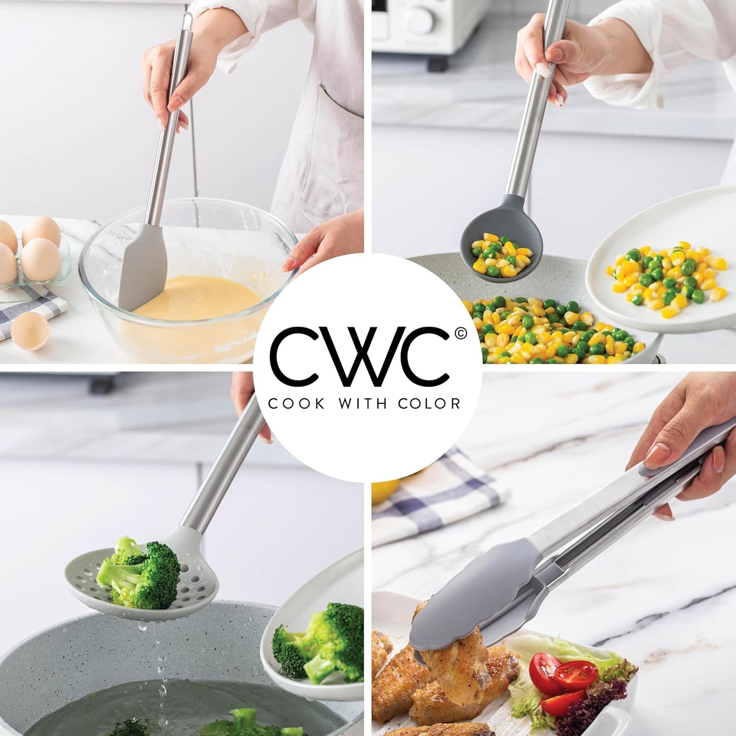 COOK WITH COLOR Silicone Cooking Utensils, Kitchen Utensil Set, Easy to Clean Silicone Kitchen Utensils, Cooking Utensils for Nonstick Cookware, Kitchen Gadgets Set, 38 Piece, Gray