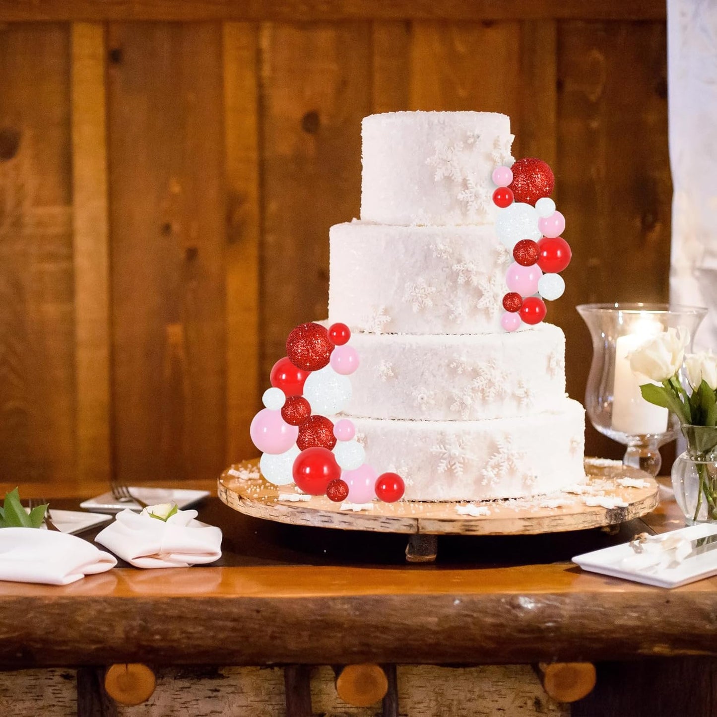 BEISHIDA 40 Pcs Foam Ball Cake Toppers with Sticks Mini Ball Cake Decorations for Birthdays, Weddings, Valentines, DIY Baking Supplies, Anniversary Party (Red, Pink, White)