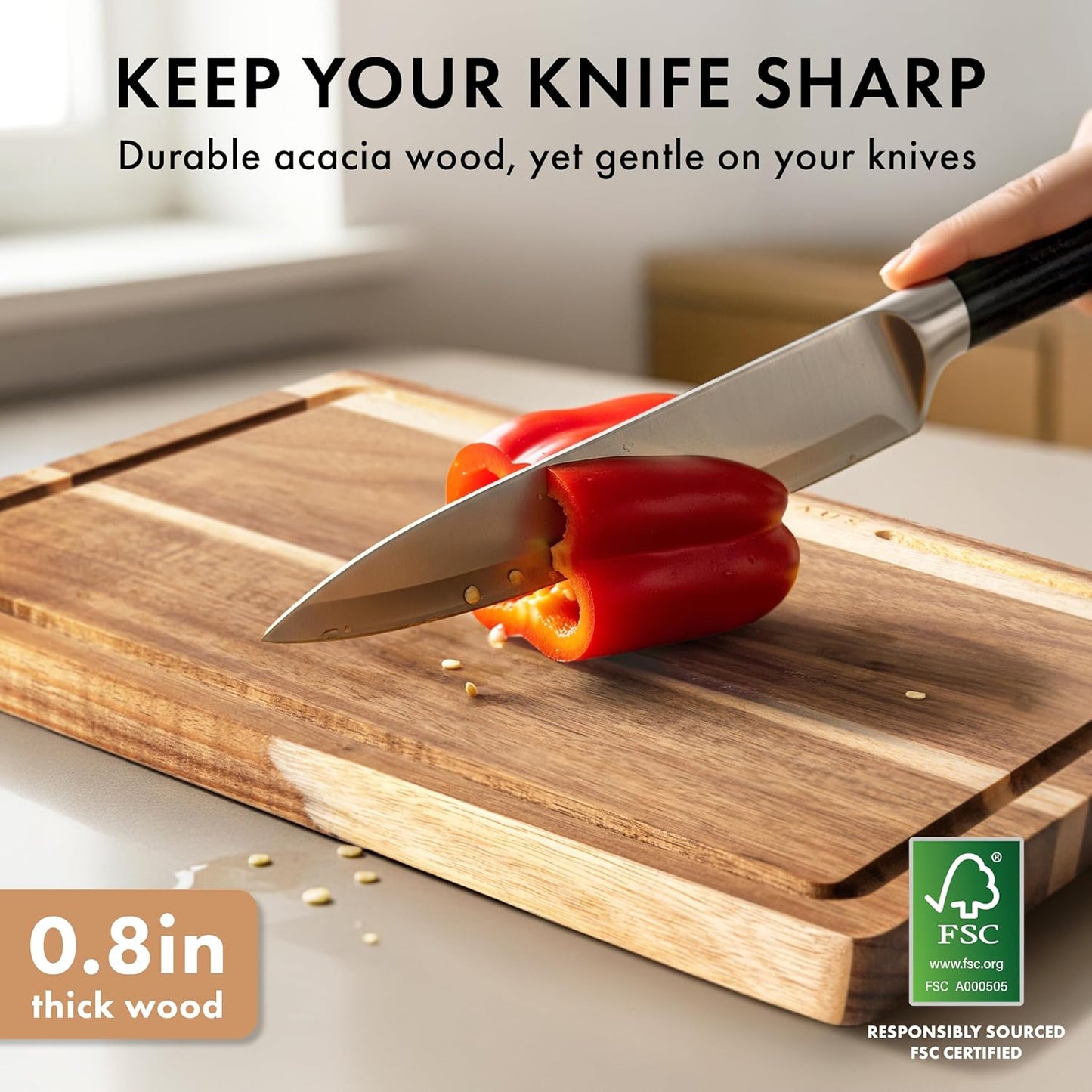 Acacia Wood Cutting Board for Kitchen, Non-Toxic Cutting Board Set of 3, Chopping Boards with Deep Juice Groove for Meat, Cheese & Vegetables - Durable & Double sided with serving Compartments