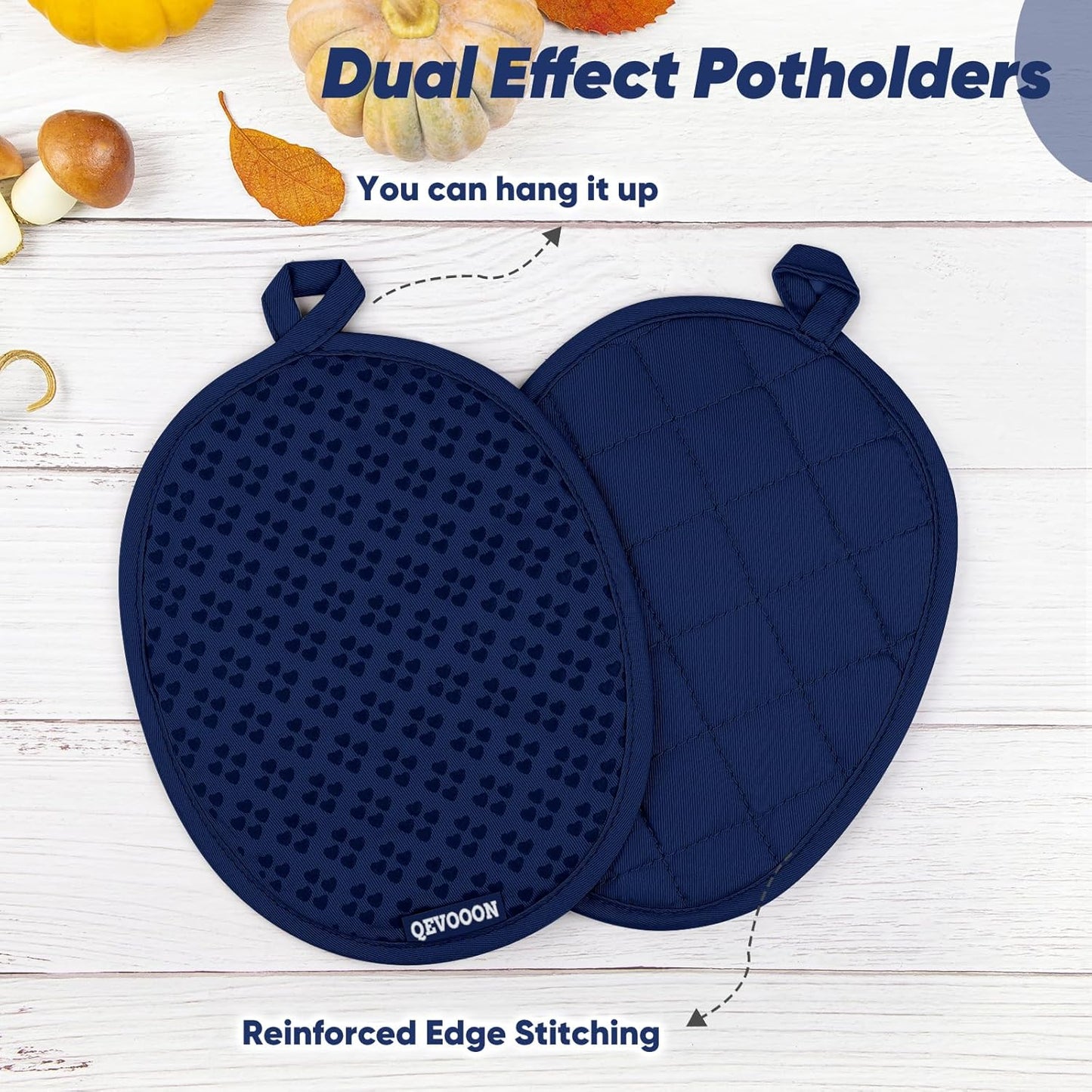 Oven Mitts and Pot Holders 4 Sets, Heat Resistant 500 ℉ Oven Mitt and Pot Holder,Oven Glove&Potholders with Non-Slip Silicone Surface,Kitchen Essentials for Cooking/Baking/BBQ-Marine Blue