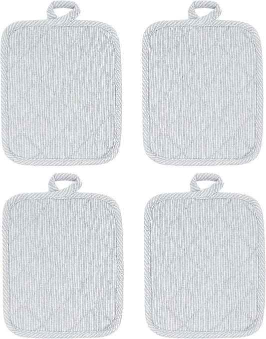 American Linen Pot Holders, Hot Pads, Table Pads for Kitchen and Dining Table, Non Slip Heat Resistant Hot Pot Holder (Grey, 4 Pack)