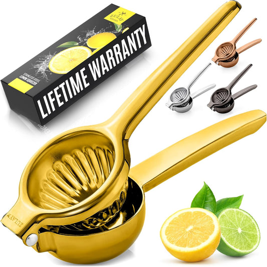 Zulay Kitchen Lemon Squeezer Stainless Steel - Premium Quality, Heavy Duty Solid Metal Squeezer Bowl - Large Manual Citrus Press Juicer and Lime Squeezer Stainless Steel - Gold