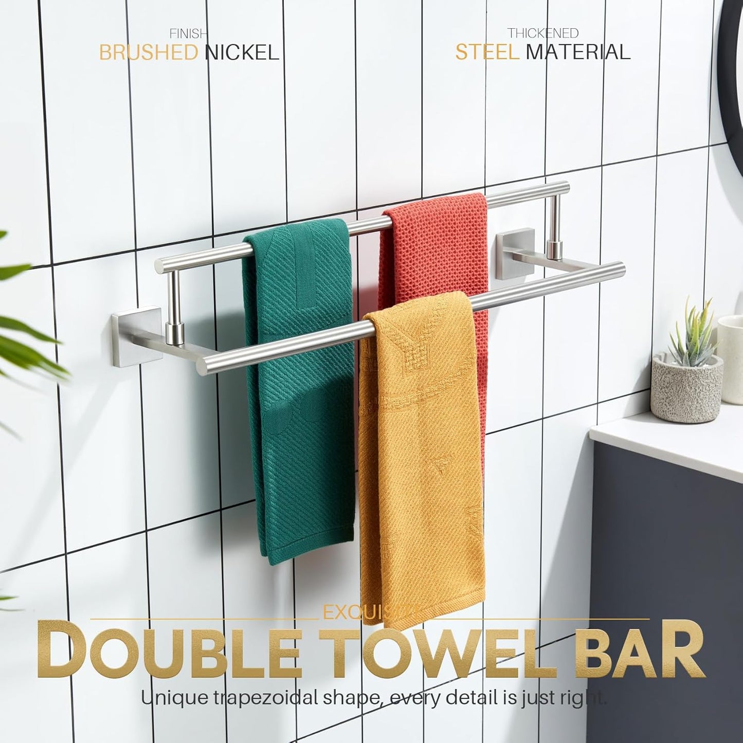 KOKOSIRI Hand Towel Holder Brushed Nickel Bathroom Rack 20-Inch Double Bath Towel Bars Rails for Garage Kitchen Stainless Steel B5009BR-L20