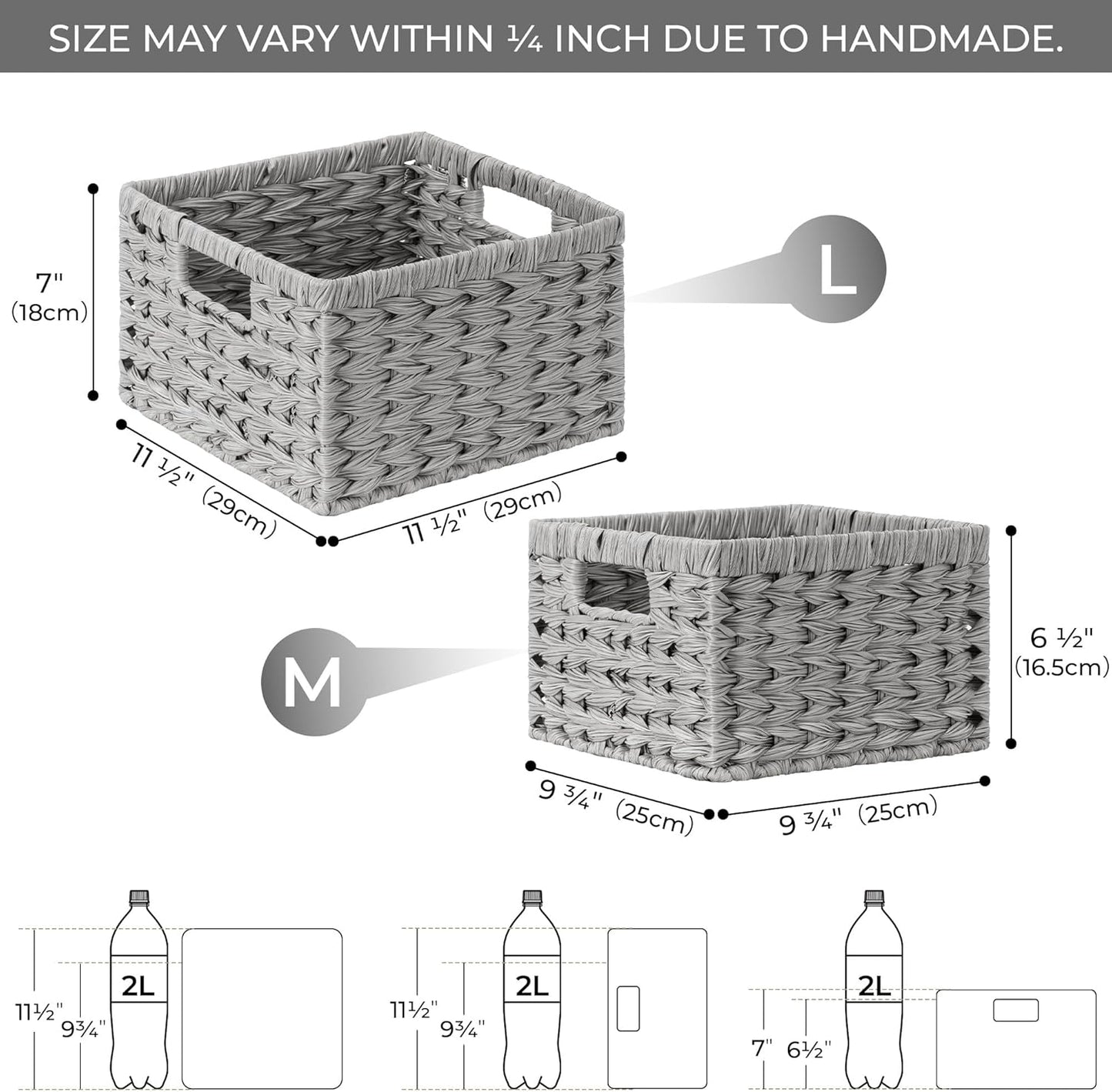 GRANNY SAYS Wicker Baskets for Organizing, Storage Basket for Shelves, Square Shelf Baskets with Handles, Waterproof Woven Basket for Living Room, Baskets for Entryway, Grey