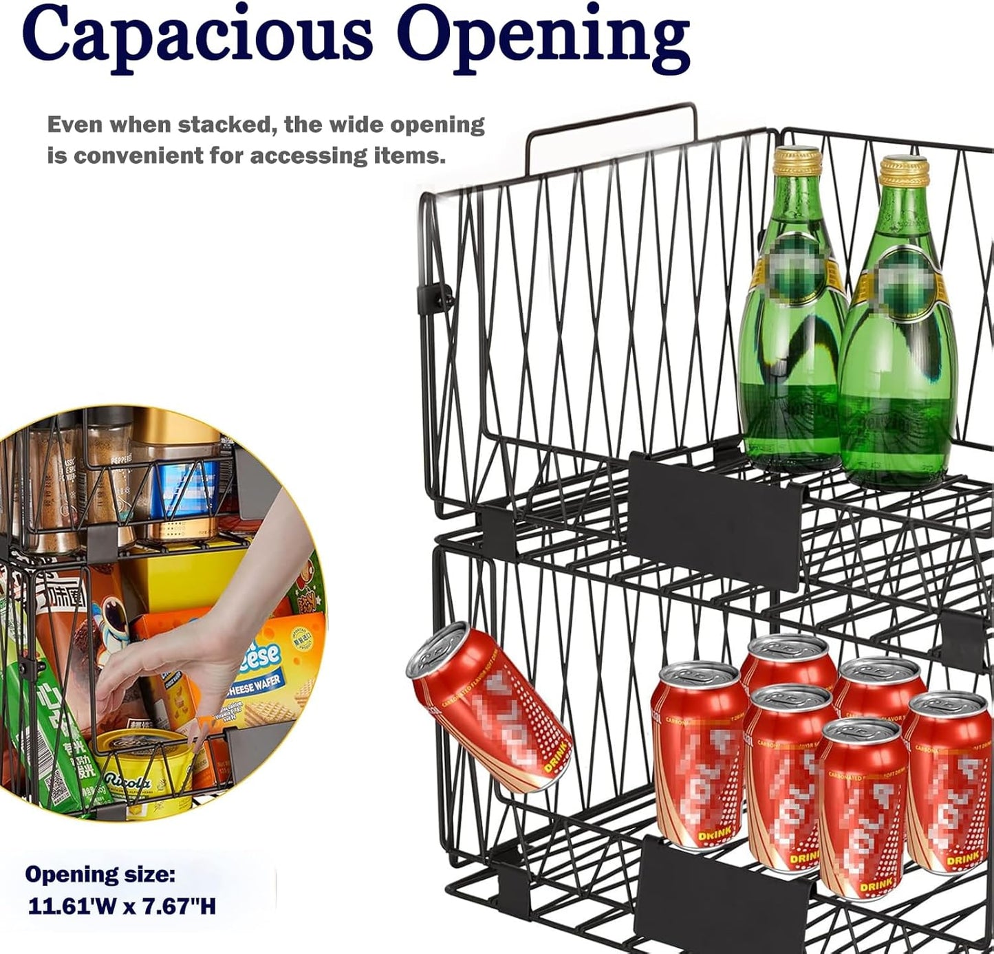 4 PACKS XXL Kitchen Organization and Storage Pantry Baskets, Fruit & Vegetable Basket for Kitchen Cabinet, Stackable Wire Baskets for Snack Chips Onion Potato Cans