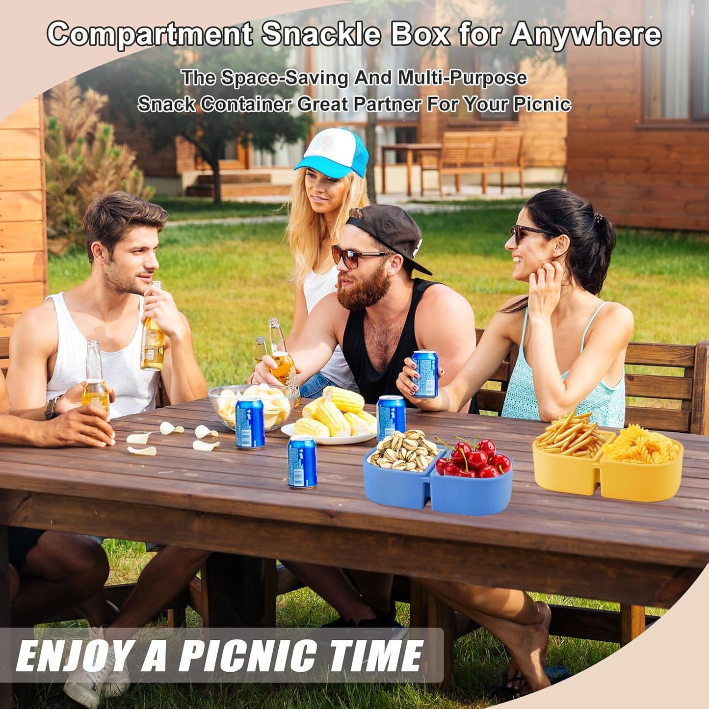 2/3/4Pack 8 oz Reusable Silicone Snack Containers with Lids, Mini Containers 2 Compartments Snackle Box for Kids & Adults, Portable Silicone Food Storage Box for Picnic, School, Office (8oz-2C-2Pcs)