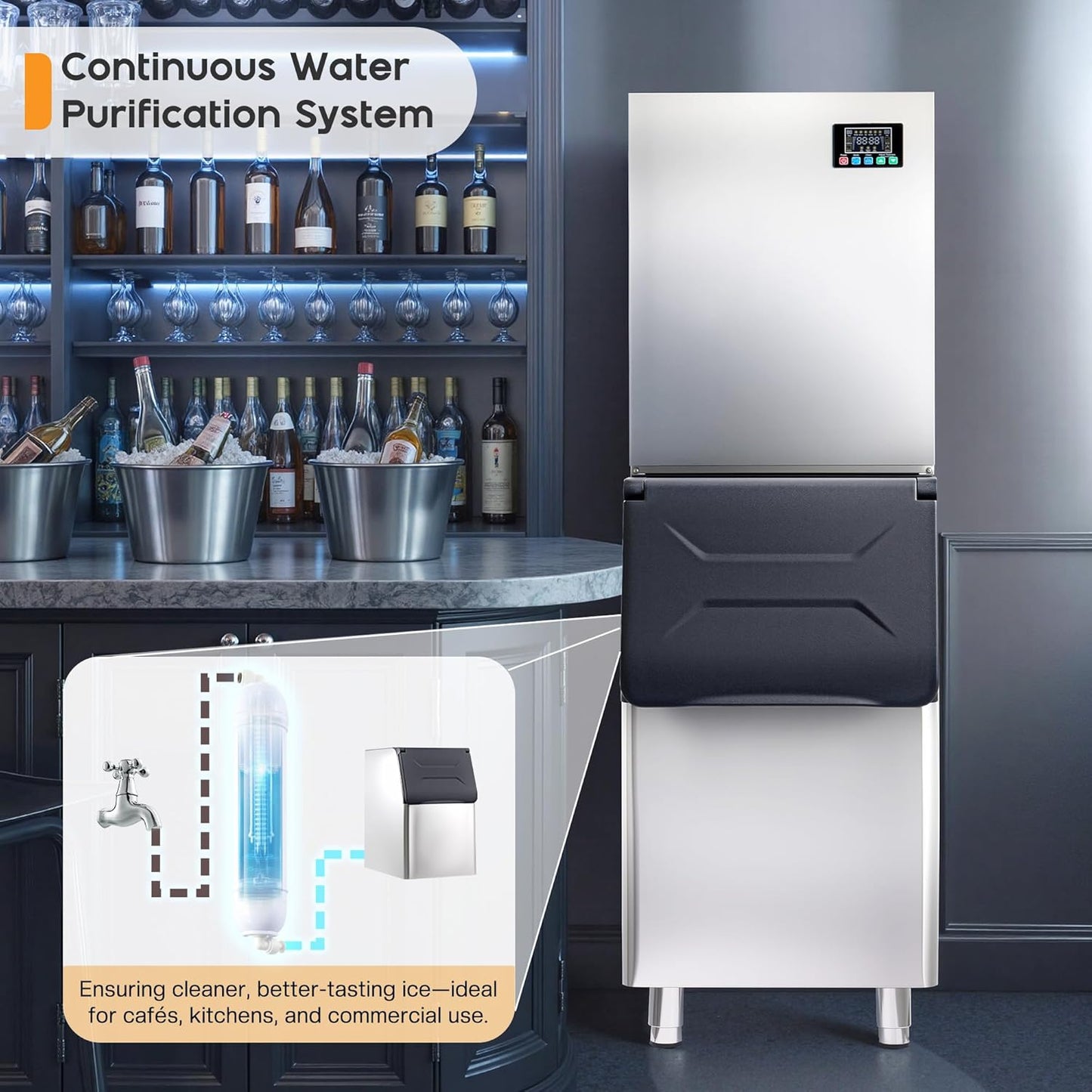 Albott Commercial Ice Maker, 400lbs/24H Stainless Steel ice Machine Countertop with 243lbs Storage Capacity, Self Cleaning for Home/Bar/Restaurant