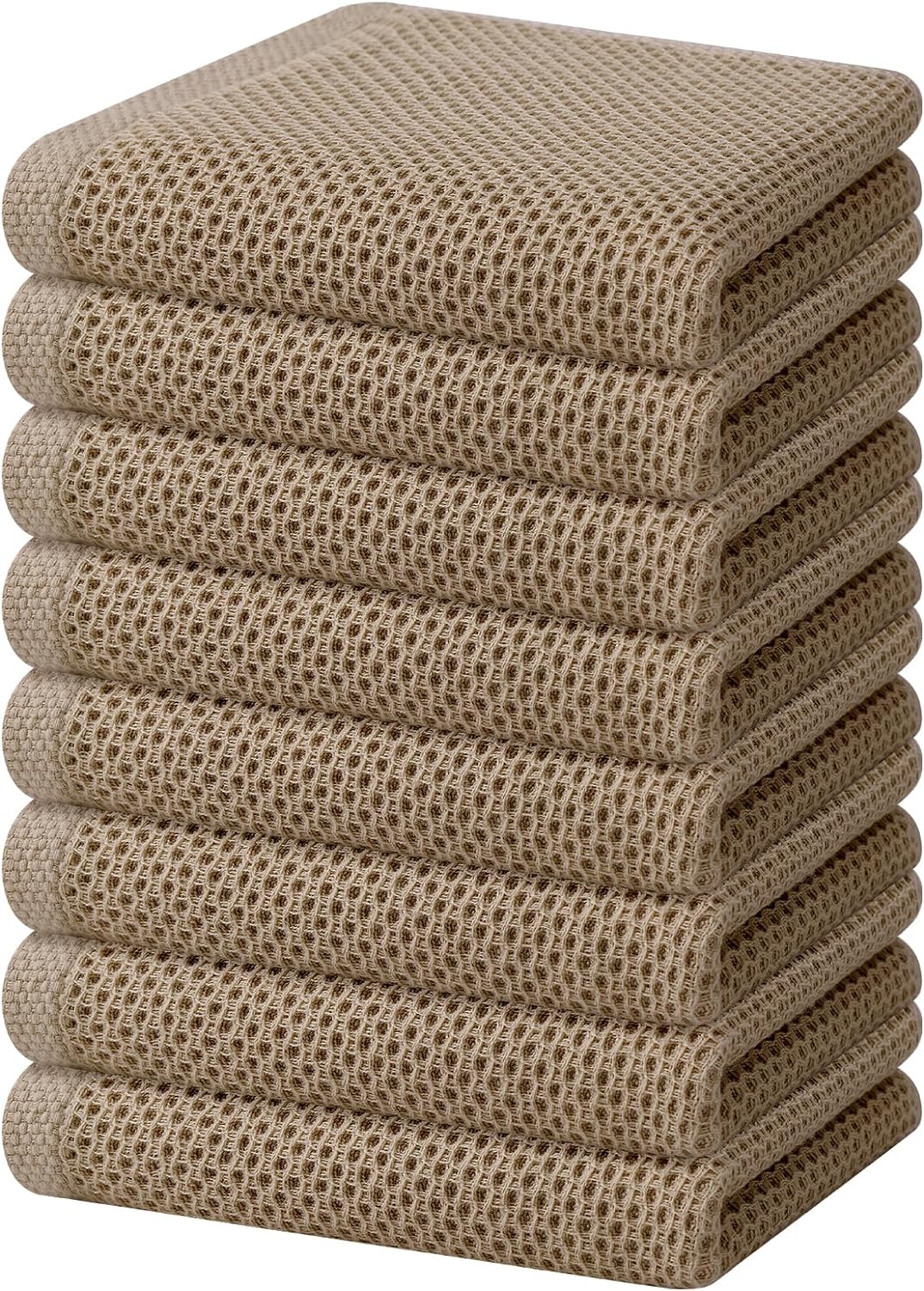 Homaxy 100% Cotton Waffle Weave Kitchen Dish Towels, Ultra Soft Absorbent Quick Drying Cleaning Towel, 13 x 28 Inches, 8-Pack, Tan