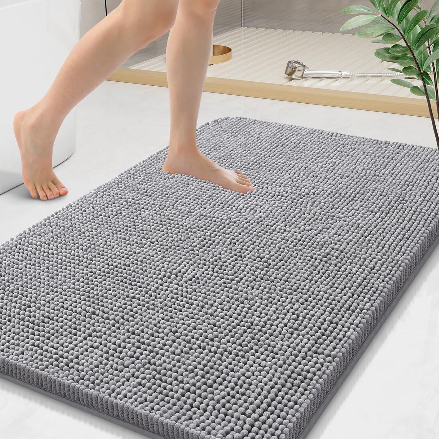 Arotive Bathroom Rugs 44x24, Extra Soft Absorbent Shaggy Chenille Bath Rugs, Machine Washable Rubber Backing Non-Slip Bath Mats for Bathroom Floor Tub and Shower, Home Decor Accessories, Grey