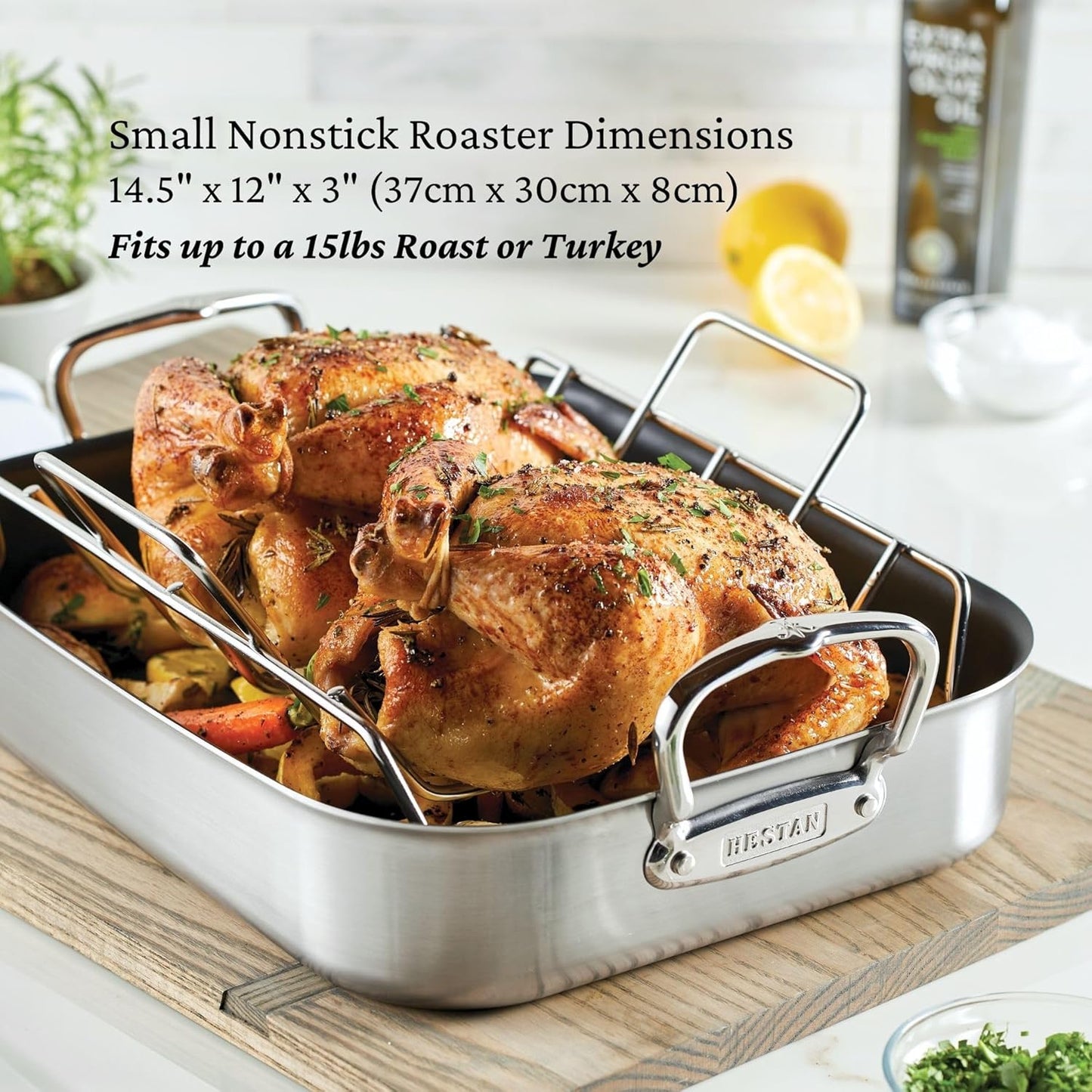 Hestan Provisions – 14.5" Classic Clad Nonstick Roasting Pan with Stainless Steel Rack