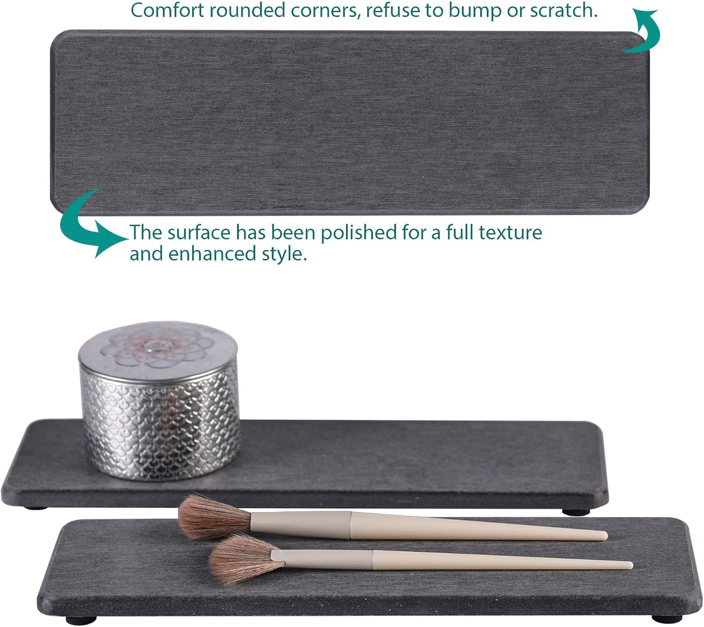 2 Pcs Water Absorbing Stone Trays, Kitchen/Bathroom Sink Soap Dish, Diatomite Tray Used for Hand Soap & Cosmetic Bottles in The Modern Home, 3.15" W x 10.2" L, Dark Gray