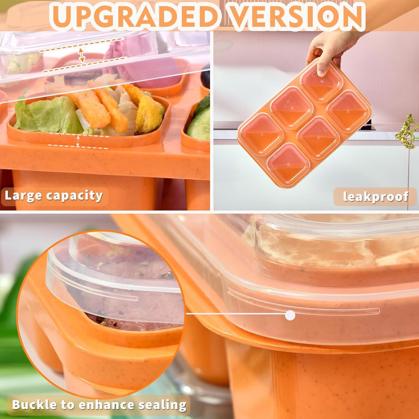 4-Pack Bento Box & Snack Containers for Kids & Adults | 6-Compartment with 4 Sauce Cups | BPA-Free, Dishwasher Safe | Ideal for School, Office, Picnic & Travel (38oz/1100ml)