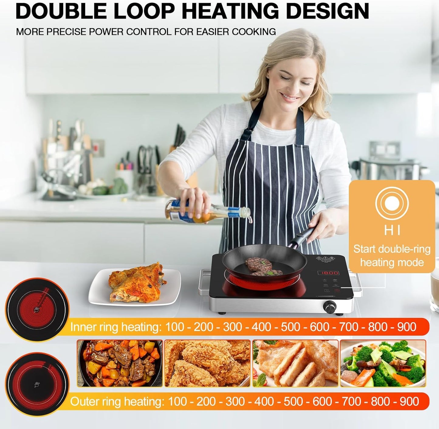 Electric Cooktop,Portable Electric Cooktop 1800W Single Burner Stove with Plug,Hot Plate Countertop,110V-120V Infrared Burner,Child Safety Lock,Timer,Touch and Knob Control