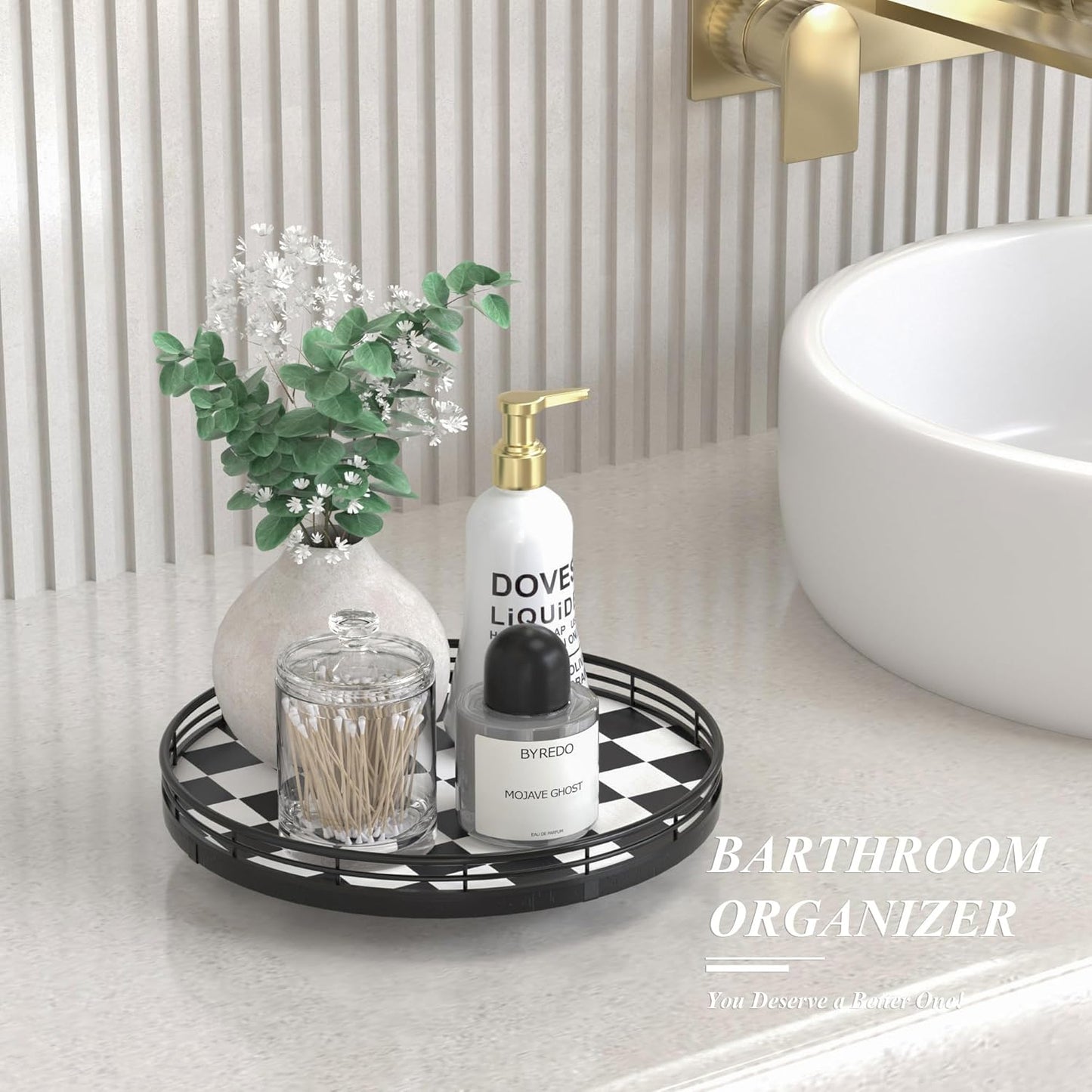 Black and White Kitchen Lazy Susan Turntable – Checkered Round Decorative Tray, 10” Table Top Oak Wood Lazy Susan for Cookies, Dining Table Organizer, Small Kitchen Table Centerpiece