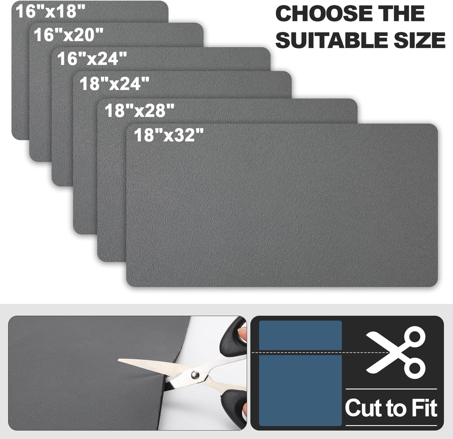 Dish Drying Mat for Kitchen Counter | Coffee Bar Mat for Countertops | Heat Resistant Drainer Mat with Non-slip Rubber Backed | Hide Stain Kitchen Absorbent Draining Mat | Dark Grey 18"x32"