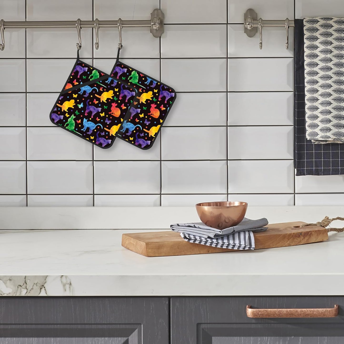 Pot Holder Set of 2,Cat Silhouette Kitchen Heat Resistant Potholder for BBQ Cooking Baking,Food Hot Pat for Women Men Kitchen Wear