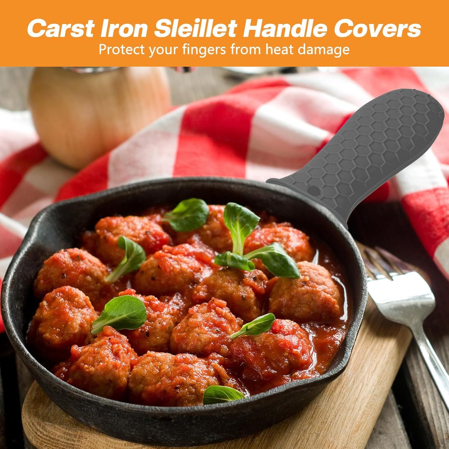 Patelai 2pcs Silicone Handle Cover for Cast Iron Skillet Kitchen Silicone Handles for Pots and Pans Non-Slip Pot Holder Sleeve for Fry Pan Griddles Metal Aluminum Cookware(Grey)