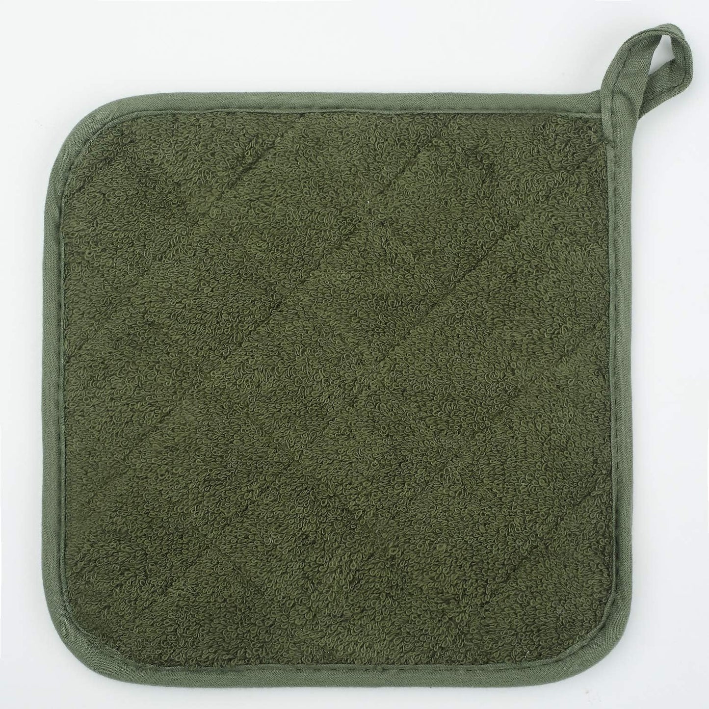 100% Cotton Kitchen Everyday Basic Terry Pot Holder Heat Resistant Coaster Potholder for Cooking and Baking Set of 5 Olive Green