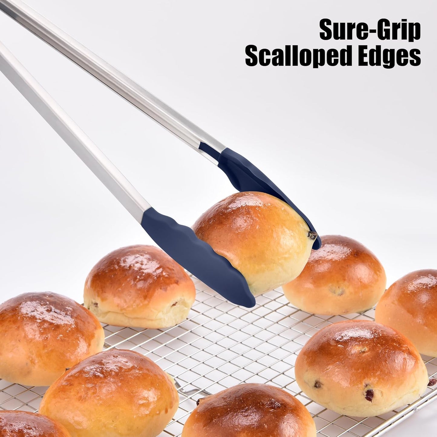 Doosu Kitchen Tong for Cooking: 600°F Heat-Resistant Silicone Food Tong, Stainless Steel Locking Tongs for BBQ (16in, Blue)