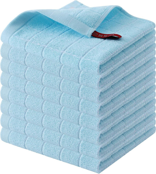 Homaxy 100% Cotton Terry Kitchen Dish Cloths, Ultra Soft and Absorbent Dish Towels for Kitchen, Suitable for Drying and Washing Dishes, 8 Pack, 12 x 12 Inches,Sky Blue