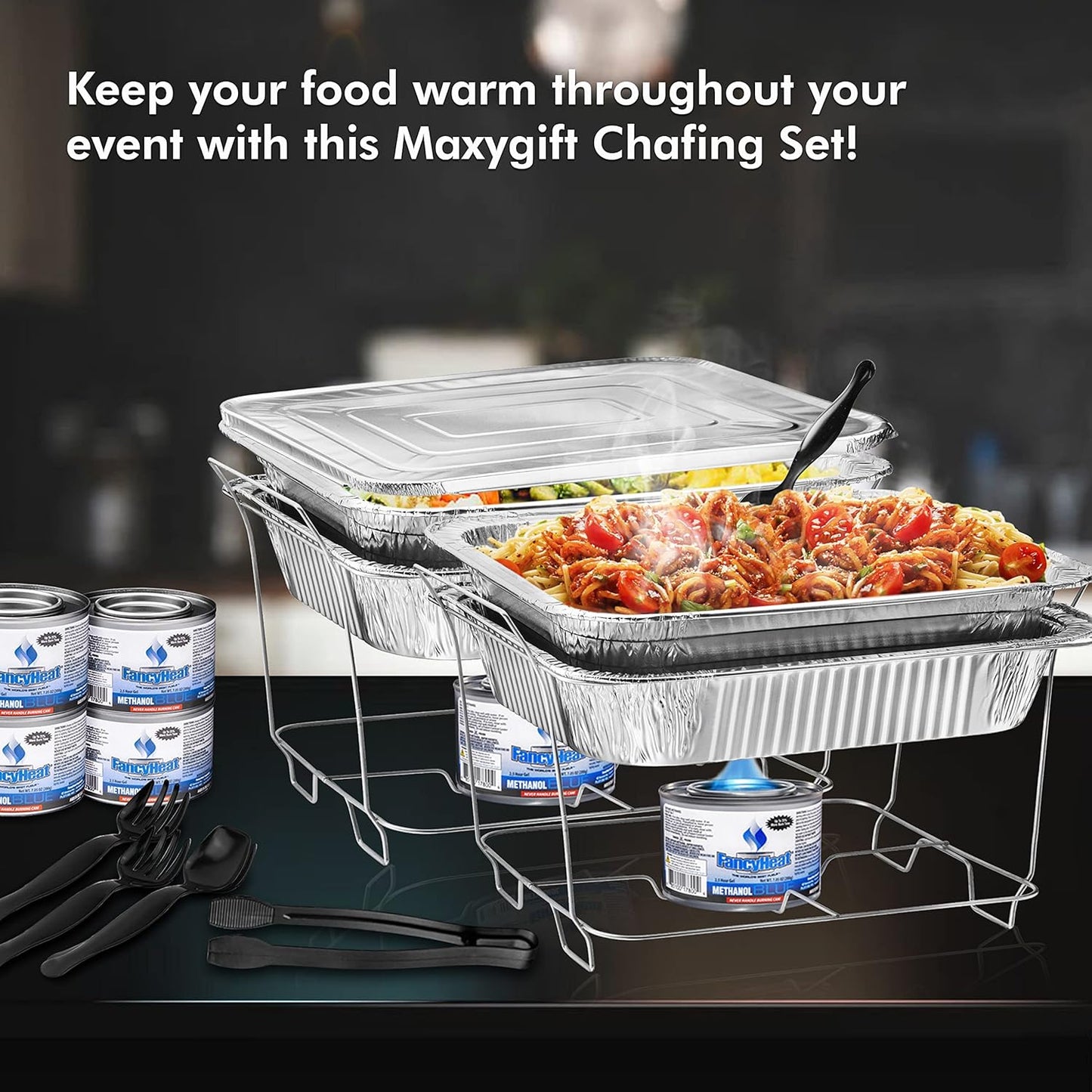 Disposable Chafing Dish Buffet Set, Food Warmers for Parties, Complete 39 Pcs of Chafing Servers with Covers, Catering Supplies with Half-Size Pans (9x13), Warming Trays for Food with Utensils & Lids