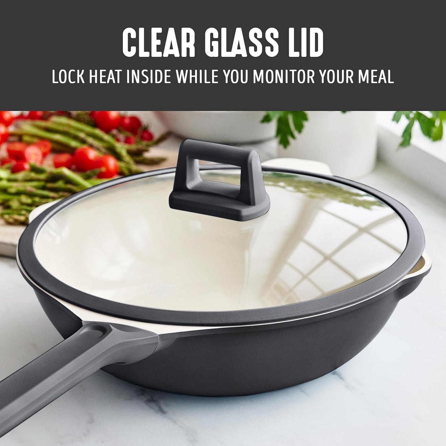 GreenLife Nonstick 12” (5QT) All in One Deep Skillet Wok with Lid, PFAS-Free Non-Toxic Ceramic Multi-Purpose Pan, Induction, All Stovetop, Egg, Stir Fry, Saute, Stay Cool Handle, Graphite