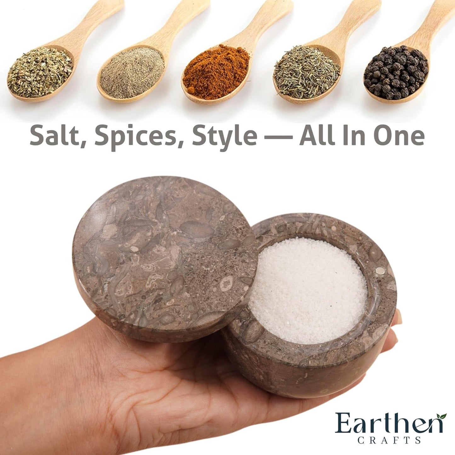 Marble Salt Cellar with Swivel Lid 3 Inch Salt Box Oceanic Salt and Spice Jar Storage Magnetic Lock Container, Salt Crock for Sea Salt, Flaky Salt, and Sugar