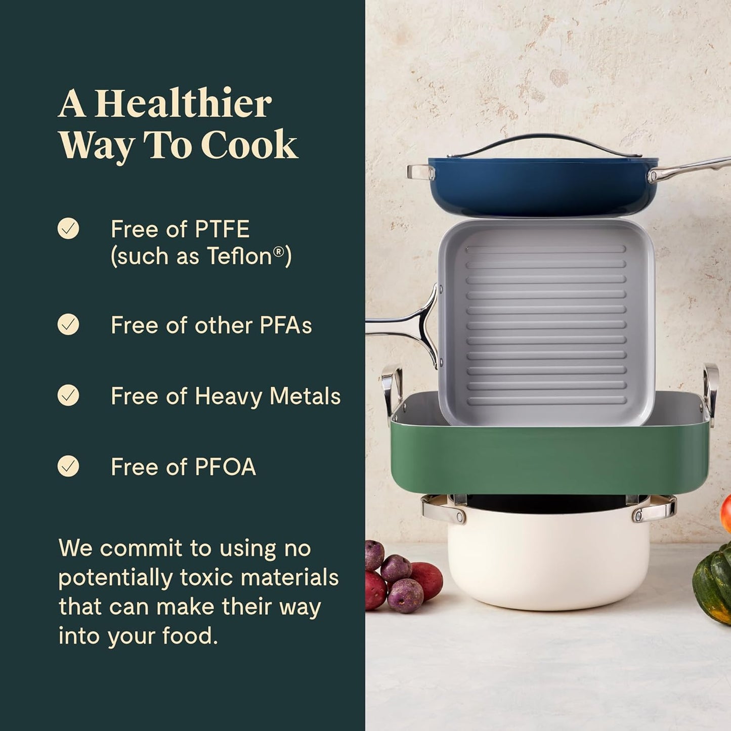 Caraway Roasting Pan - 16x13” Roasting Pan with Rack - Non-Stick Ceramic Coated - Non Toxic, PTFE & PFOA Free - Oven Safe & Compatible with All Stovetops - Sage