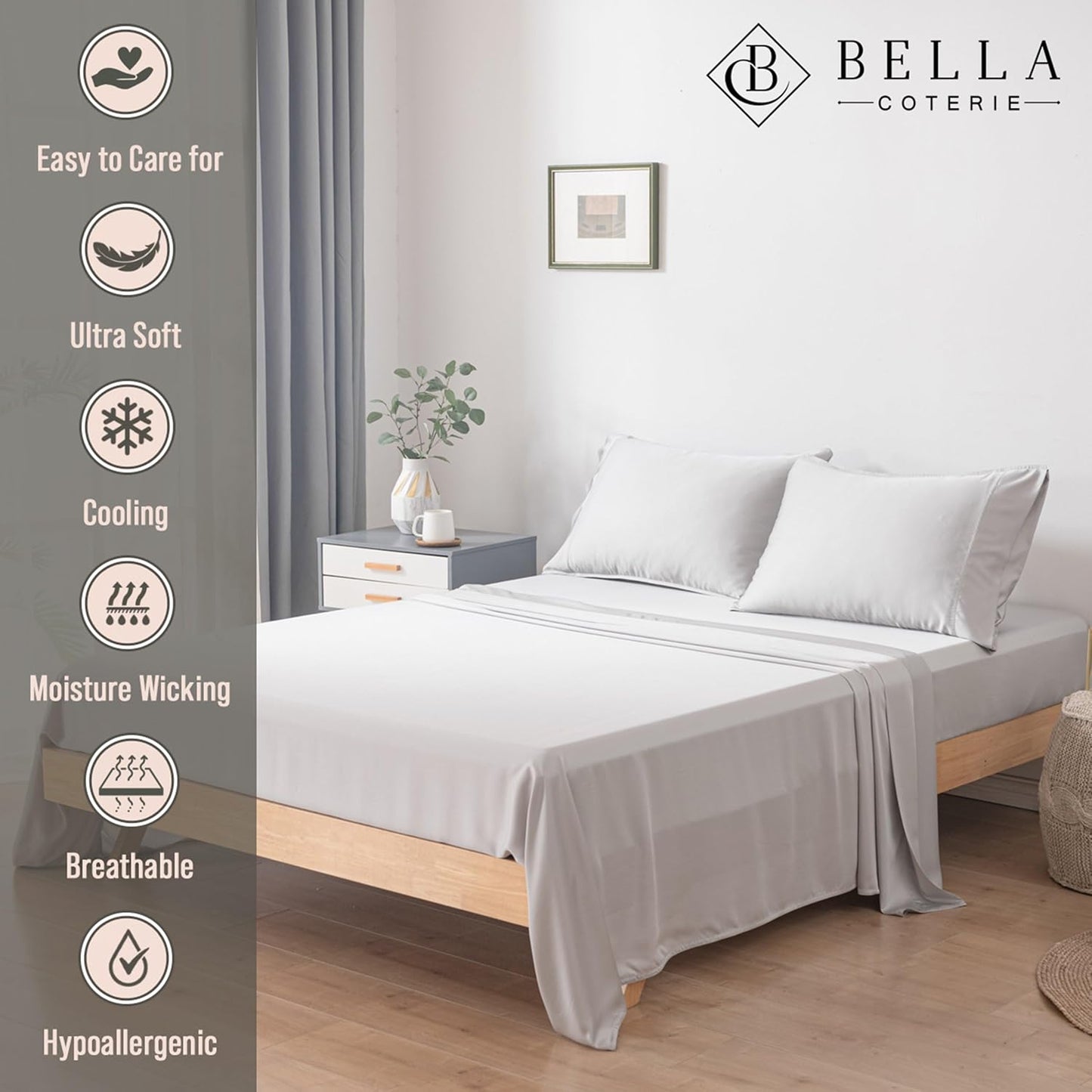 Bella Coterie Luxury Bamboo Viscose Full Size Sheet Set | 100% Organically Grown | Ultra Soft | Cooling for Hot Sleepers | 18" Deep Pocket [Ivory]