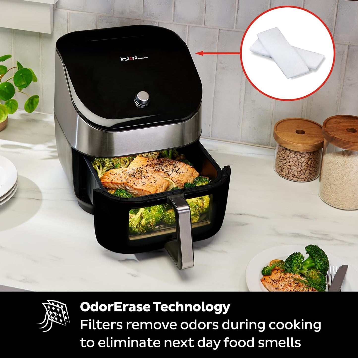 Instant Pot Vortex Plus 6QT Air Fryer with Odor Erase Technology,6-in-1 Functions that Crisps,Roasts, Broils,Dehydrates, Bakes & Reheats, 100+In-App Recipes, from the Makers of Instant Pot,1700W,Black