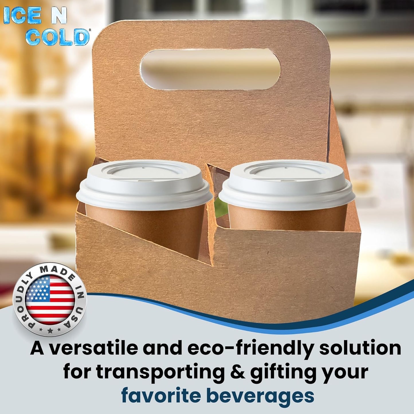 4 Cup Drink Carrier With Handle | Kraft Paperboard Cup Holder | Disposable Cup Holder for Hot or Cold Drinks | Cup Carrier for Food Delivery Services, Uber Eats, Door Dash (100)