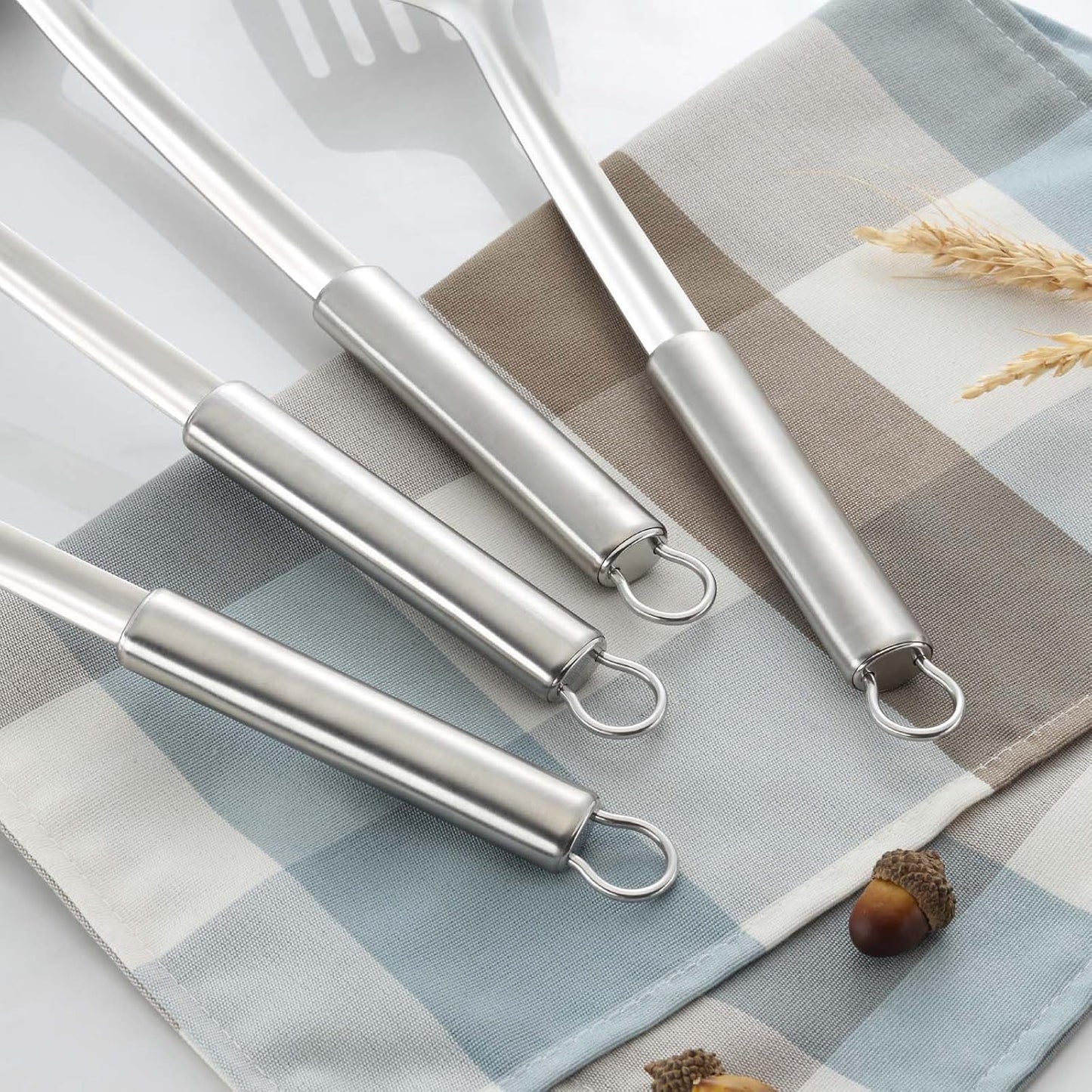 Pleafind 2-Pcs Ladle and Slotted Spoon, Soup Ladle and Strainer Spoons, Stainless Steel Cooking Spoon and Skimmer Spoons, Kitchen Utensils, Wok Utensils for Home and Restaurant, Dishwasher Safe