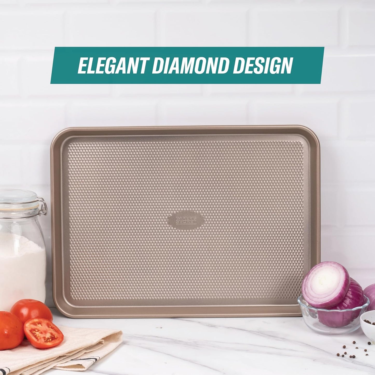 Baker's Secret Baking Sheet Pan Set, 3x Cookie Sheets for Oven, Diamond Texture Premium Air Flow, Set of 3 Baking Trays, Extra Thick 0.6mm with Diamond Base PFOA, PFOS, PTFE and PFAS free