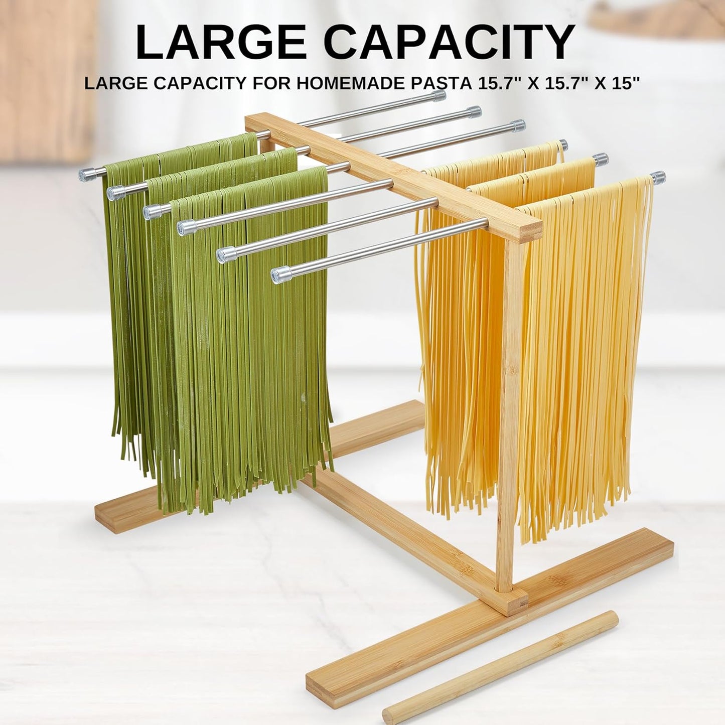 Pasta Drying Rack, Large 304 Stainless Steel Drying Rack Collapsible 15.7x15.7x15 inch with Handle for Homemade Fresh Pasta Noodle Spaghetti, Design for Easy Storage