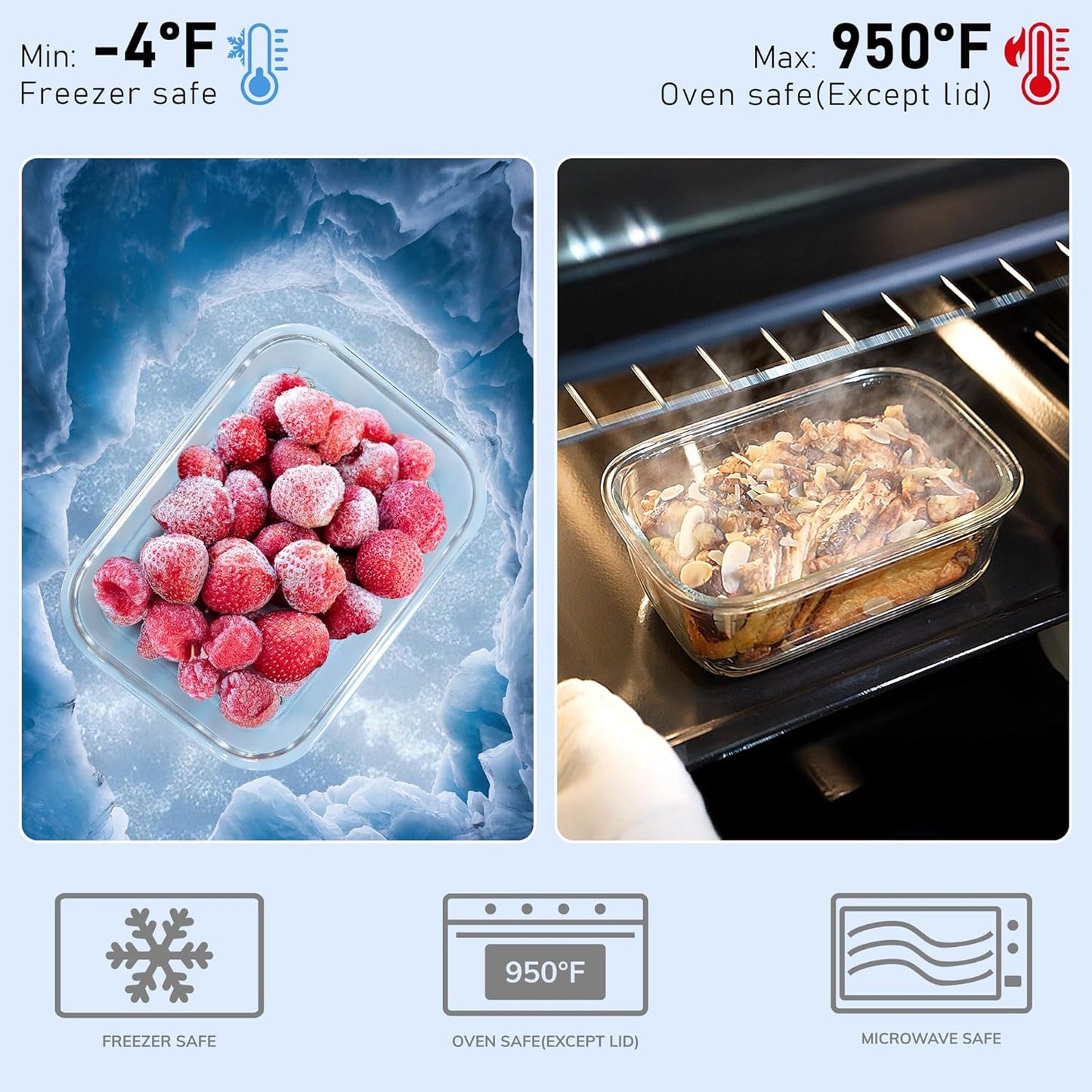 5-Pack Borosilicate Glass Containers with Tempered Lids, 35.2oz/4.4 Cup Airtight Meal Prep Set, Microwave/Freezer Safe (Gray)
