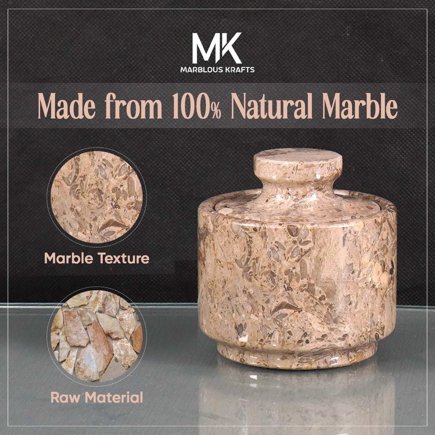 MARBLOUS KRAFTS Marble Salt Cellar with Lid 3" Inch Oceanic Salt Box, Seasoning Container & Spice Jars, Stone Salt Holder for Counter, Spice Jar