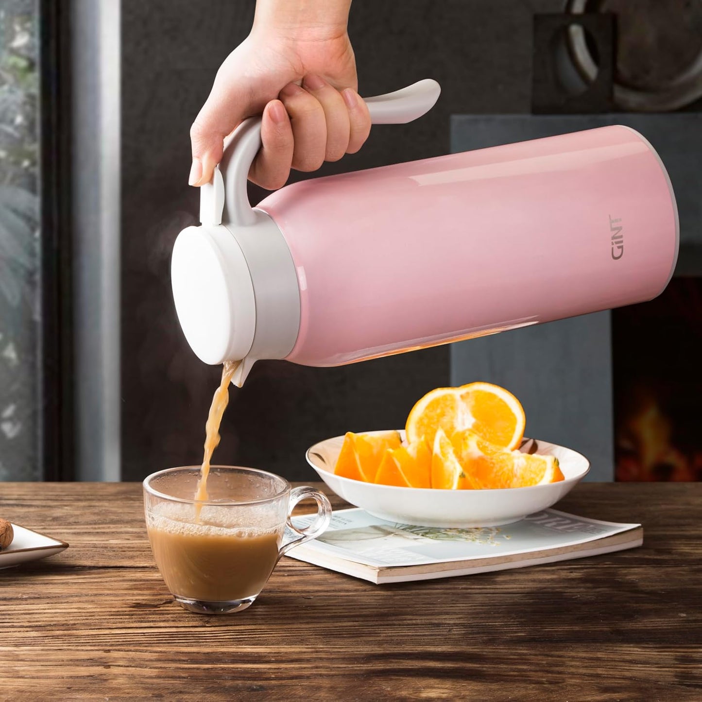 GiNT 51 Oz Stainless Steel Thermal Coffee Carafe, Double Walled Vacuum Insulated Flask, 12 Hour Heat Retention, 1.5 Liter Tea, Water, and Coffee Dispenser (Upgraded version Pink)