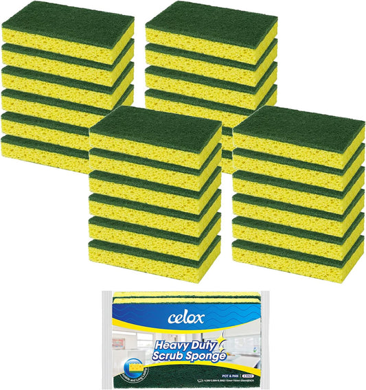 CELOX 24 Pack Dish Sponge for Kitchen, Dual Sided Scrub Sponge Heavy Duty, Non-Scratch Sponges Perfect for Kitchen Dishwashing and Household Cleaning, Highly Absorbent and Easy to Dry for Reuse