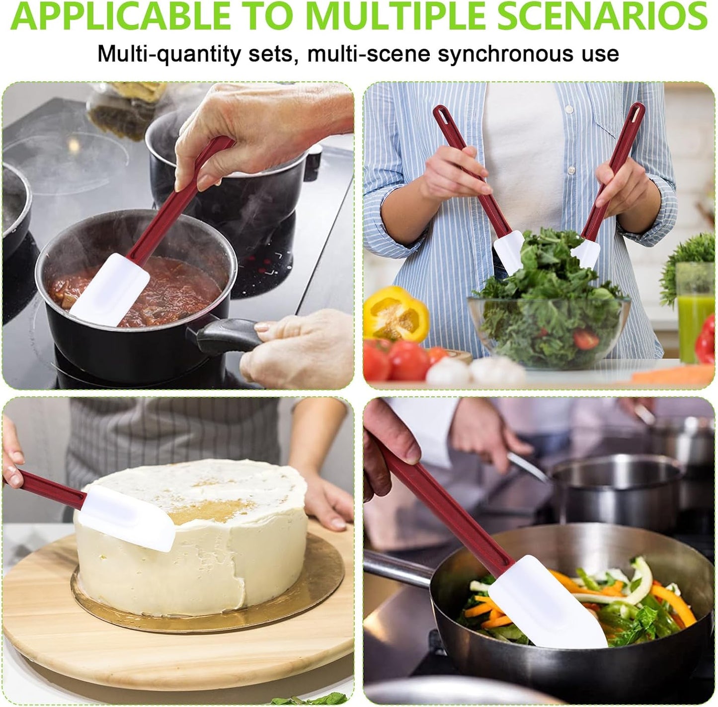 Dandat 9 Pcs Silicone Rubber Spatula, Commercial Spatula 500 Fahrenheit Heat Resistant, Non Stick Heavy Duty Scraper for Kitchen Cook Mix Fry Spread Bake, Dishwasher Safe(Deep Red and White,14 Inch)