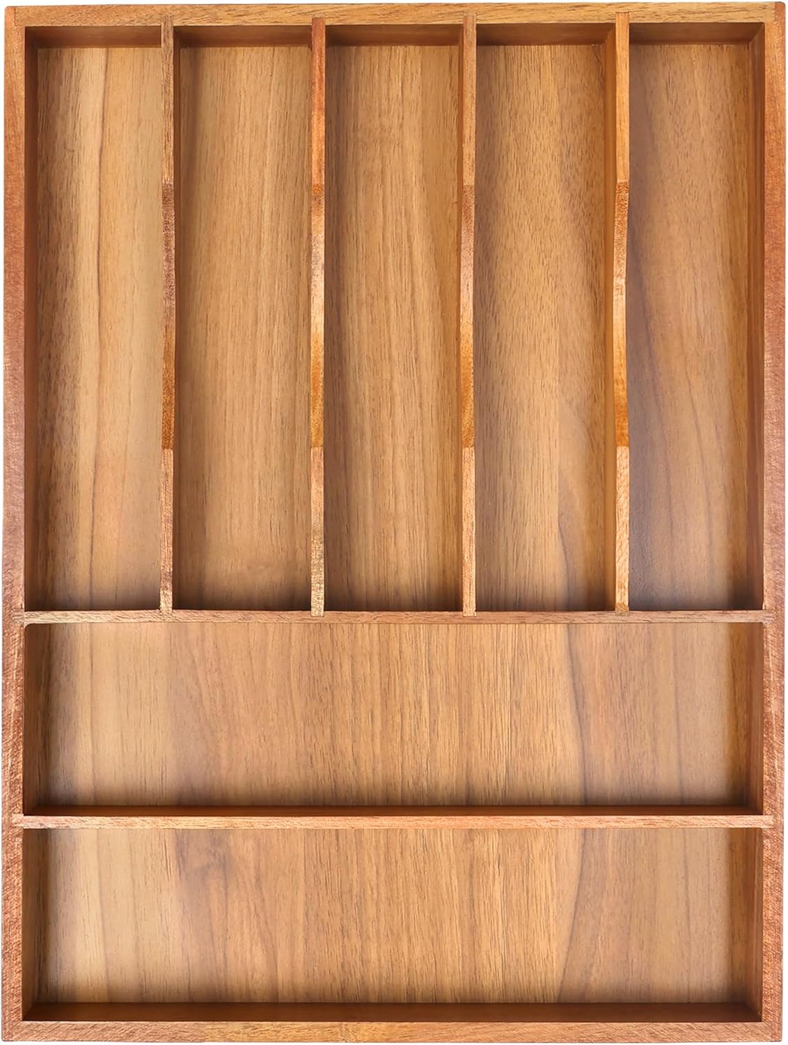 Bellsal Bamboo Silverware Organizer, 12"x15.7" Utensil Holder Cutlery Tray with Grooved Drawer Dividers for Kitchen Flatware, Bedroom, Office (7 Slot, Acacia)