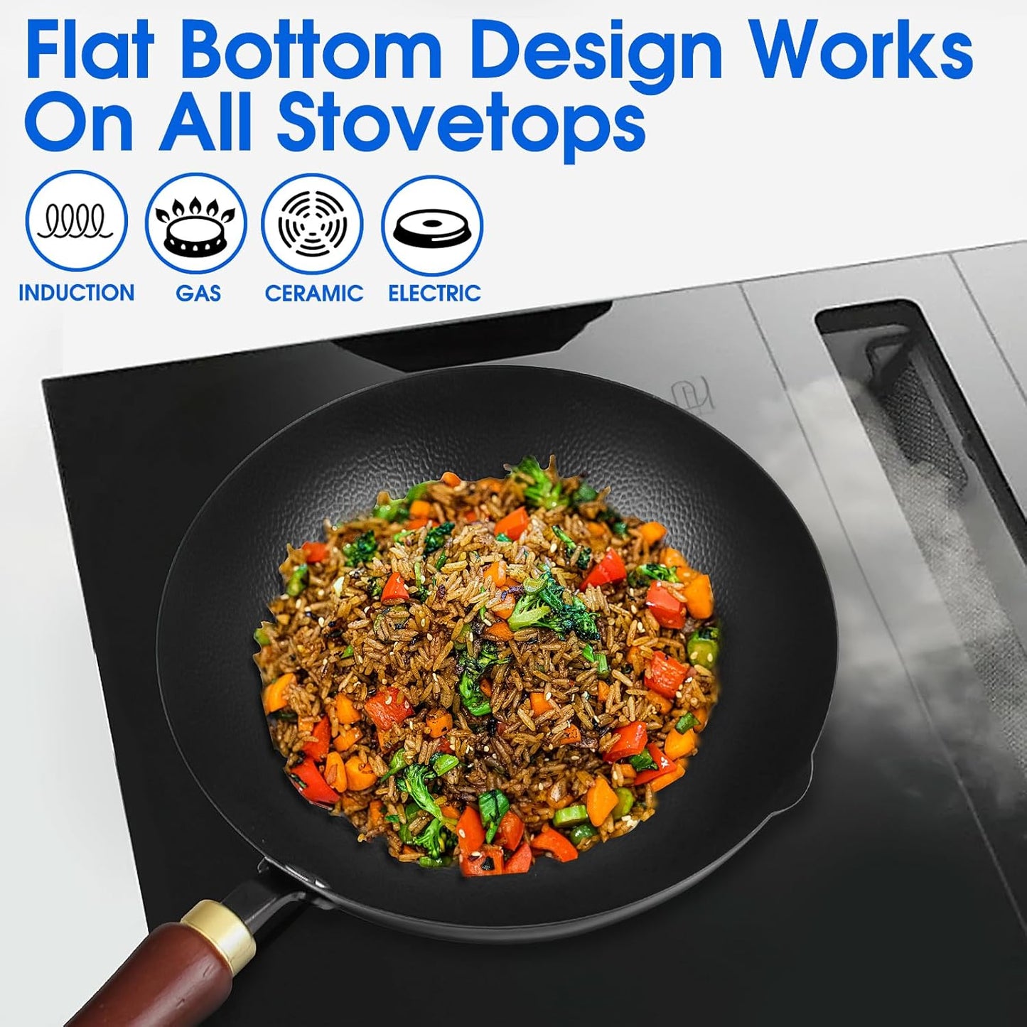 10 Inch Carbon Steel Wok For Electric, Induction and Gas Stoves (Lid and User Guide Video Included)