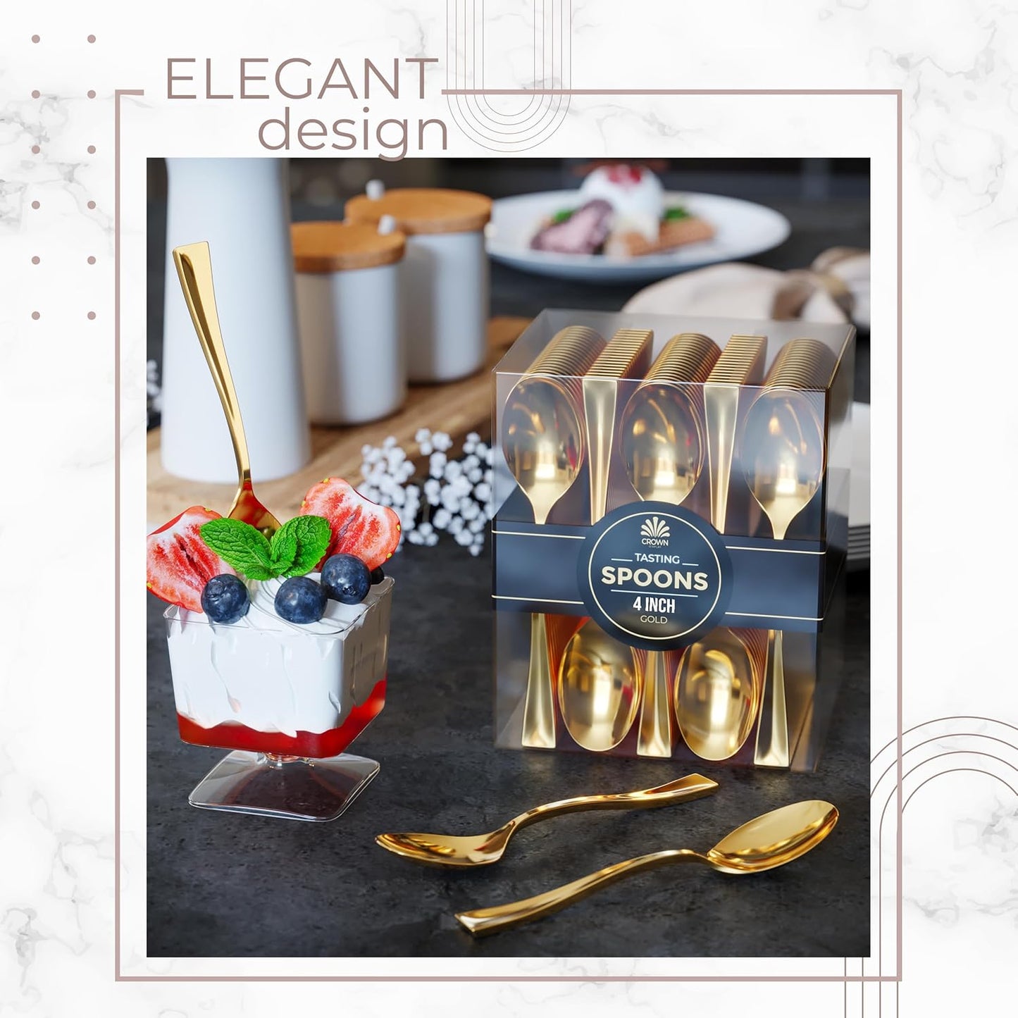 Exquisite Mini Spoons For Desserts - Bulk Pack Of 200 Gold Dessert – Disposable 4.5 Inch Plastic Appetizer Real Flatware Look Miniature Bpa Free Food Safe