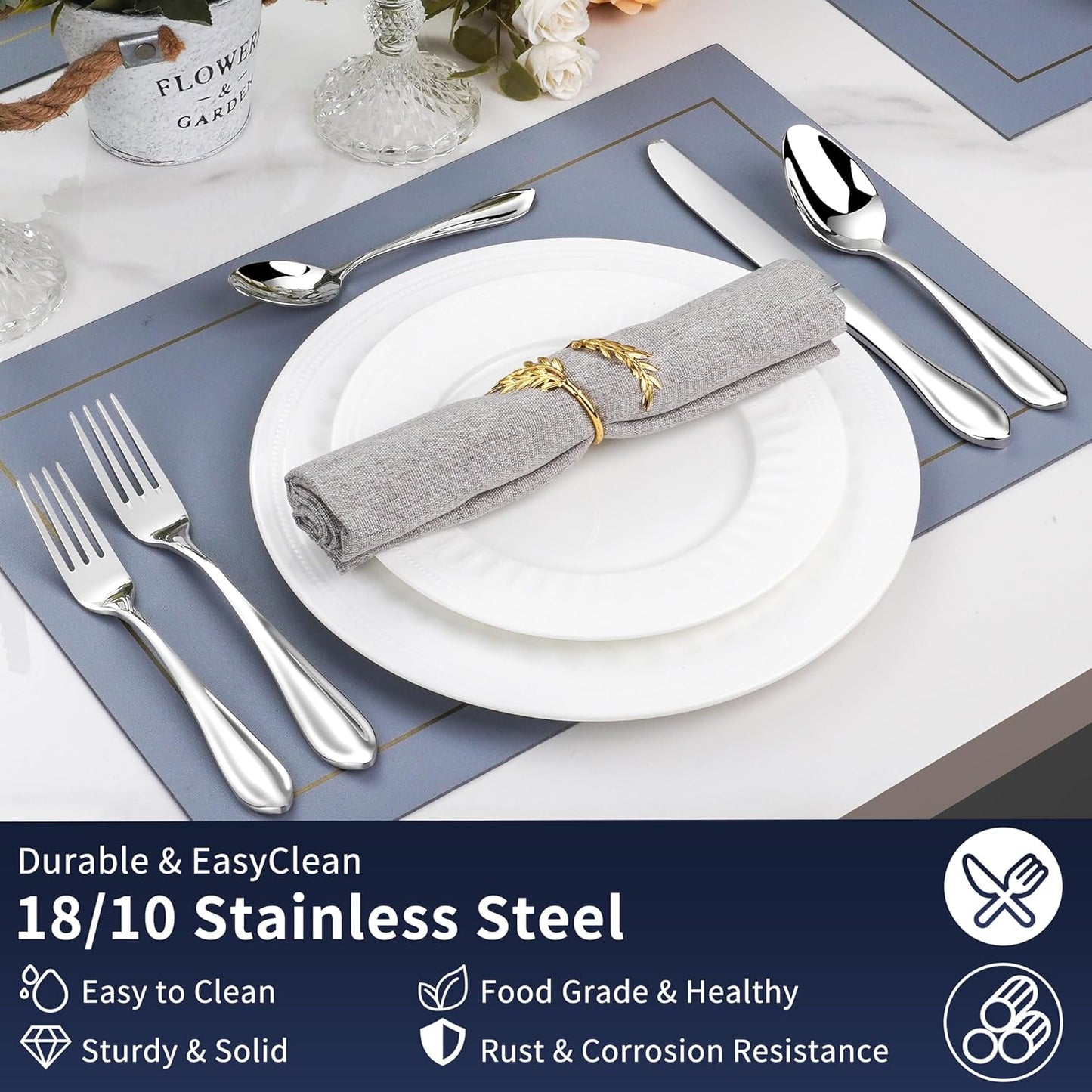 60-Pieces Heavy Duty Silverware Set for 12, 18/10 Stainless Steel Flatware, Forged Thick, Dishwasher Safe, Ideal for Gift