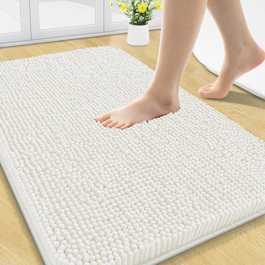 Arotive Bathroom Rugs 30x20, Extra Soft Absorbent Shaggy Chenille Bath Rugs, Machine Washable Rubber Backing Non-Slip Bath Mats for Bathroom Floor Tub and Shower, Home Decor Accessories, Ivory