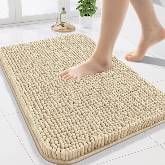 Arotive Bathroom Rugs 24x16, Extra Soft Absorbent Shaggy Chenille Bath Rugs, Machine Washable Rubber Backing Non-Slip Bath Mats for Bathroom Floor Tub and Shower, Home Decor Accessories, Beige