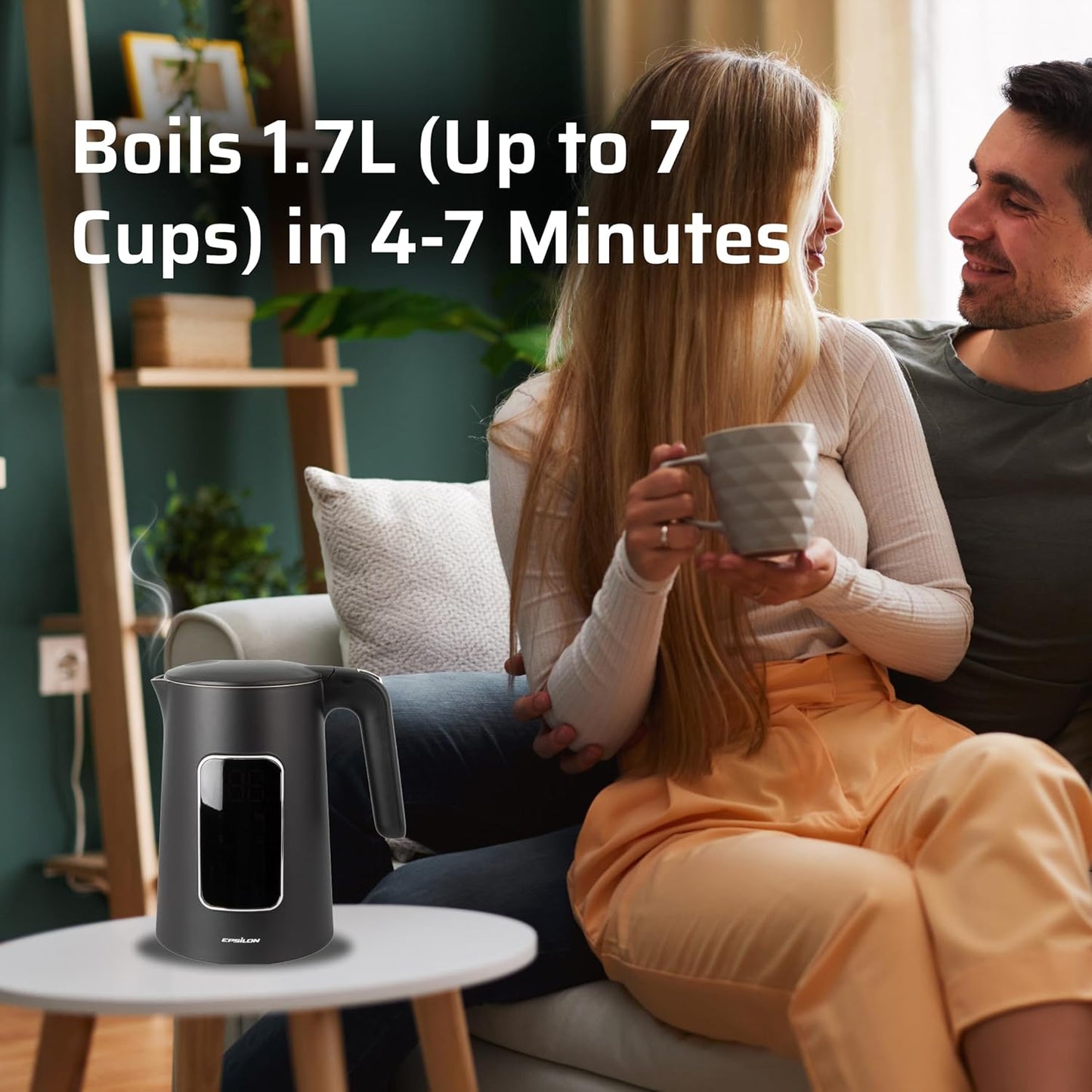 Epsilon LCD Electric Kettle 1500W - 1.7L Hot Water Tea Kettle with Digital Display, Temperature Control, Fast Boil, BPA-Free Electric Teapot with Auto Shut-Off & Boil Dry Protection