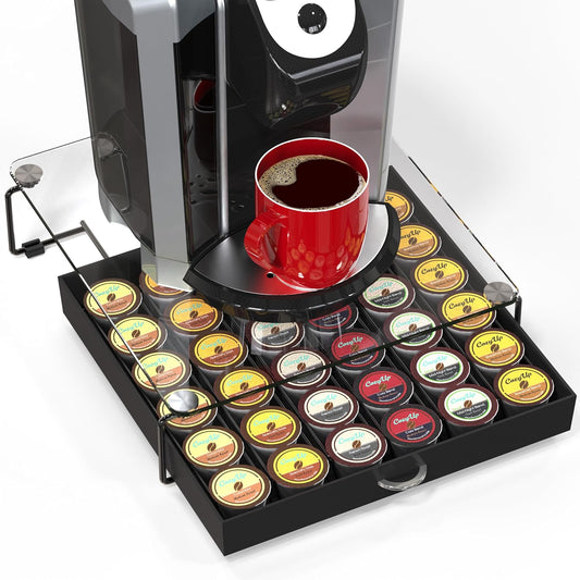 DecoBrothers Crystal Tempered Glass Holder Drawer for 36 Coffee Pods Storage, Black