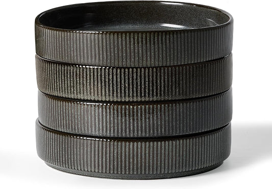 famiware Star 7.5" Pasta Bowls Set, Salad Bowl Set of 4, Double Reactive Glaze, Stackable, Ideal for Your Friend for Housewarming, Festivals, Deep Forest